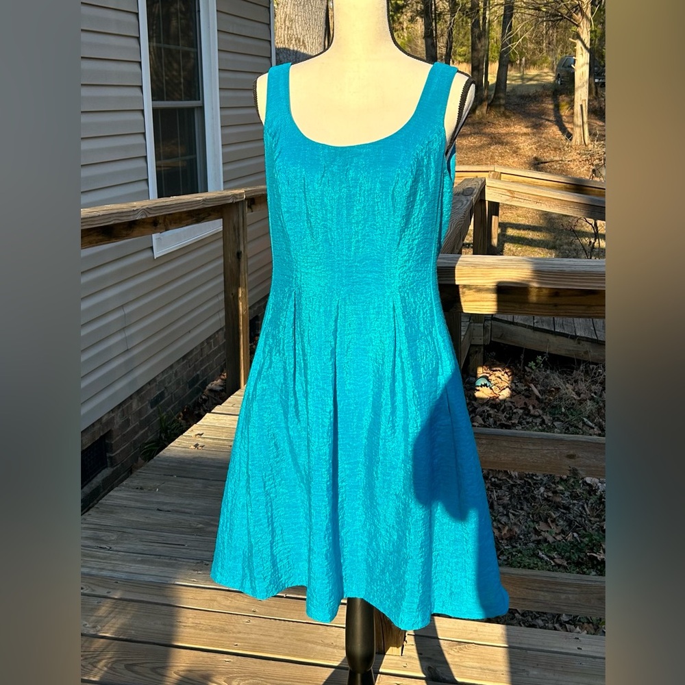 Nine West teal shimmer fit and flare skater cocktail party dress.  Size 12